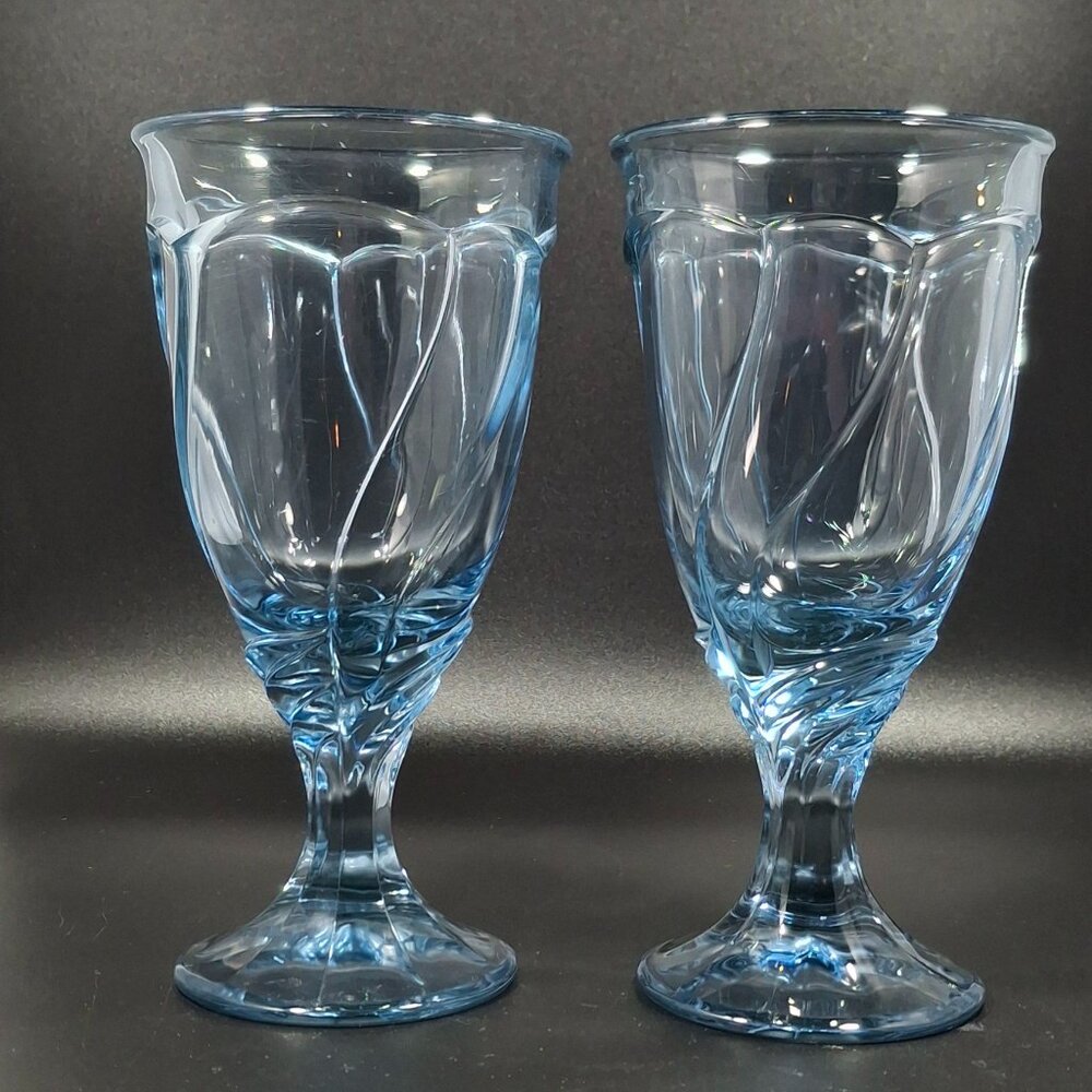 Noritake Vintage Sweet Swirl Light Blue Wine Stem Glasses Set of 2